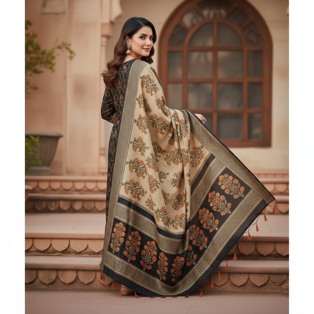 Silakaari Women's Black Zari Work Designer Banarasi Unstitched Dress Material