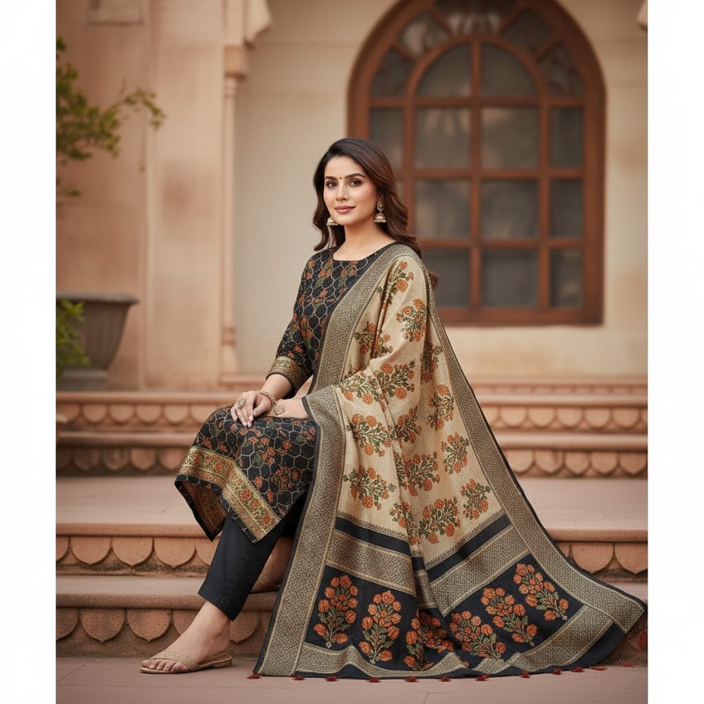 Silakaari Women's Black Zari Work Designer Banarasi Unstitched Dress Material