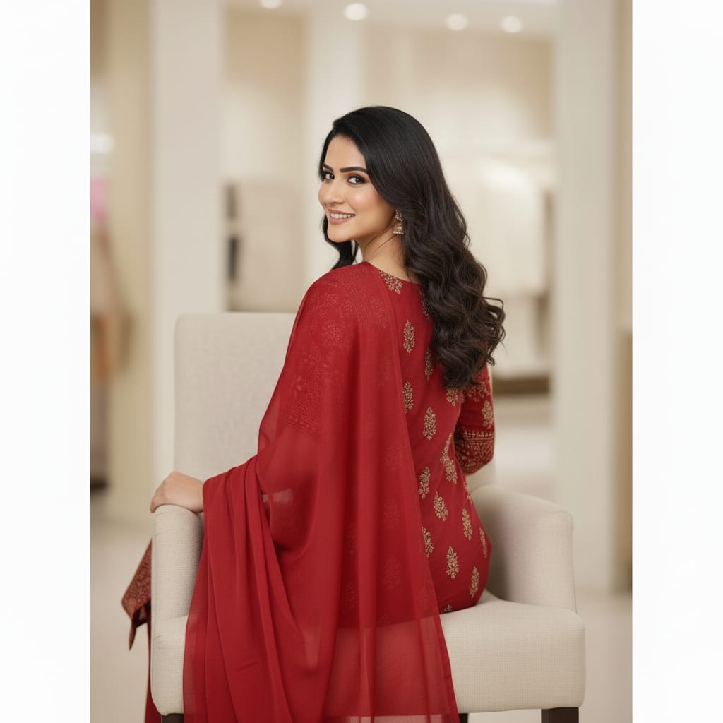 Silakaari Dulhan Gota Patti Maroon Full Jaal Premium Lucknowi Dress Material With Dupatta