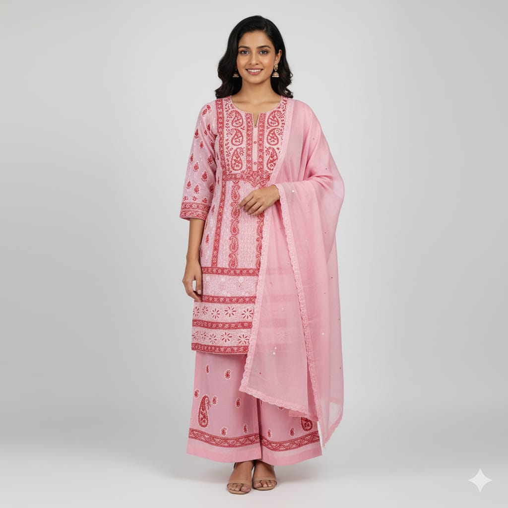 Silakaari Mehazabien Pink-Red Badla Mukaish Work Premium Handwork Unstitched Dress Material