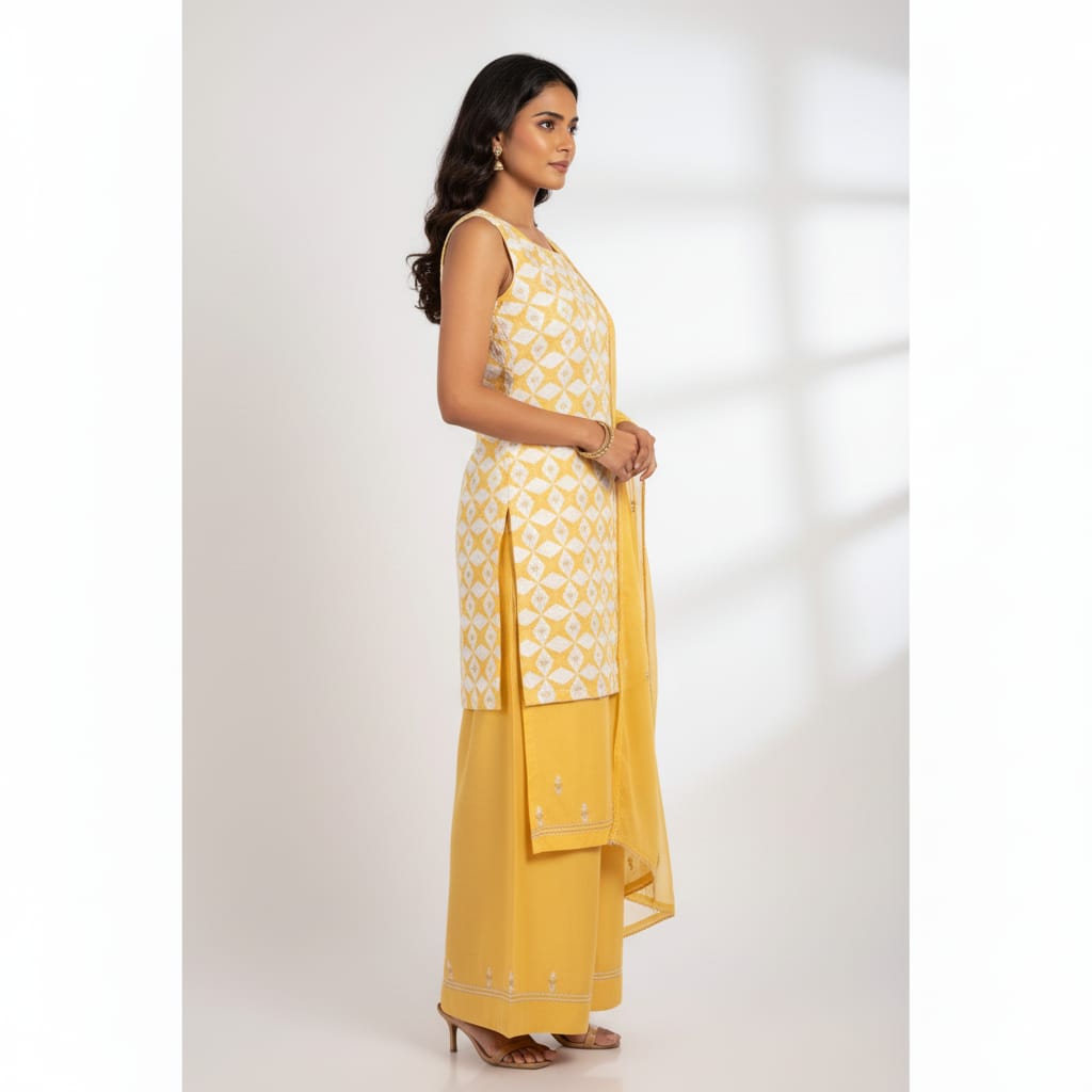 Silakaari Dhani Beige-White Patch Super Delux Premium Lucknowi Unstitched Dress Material