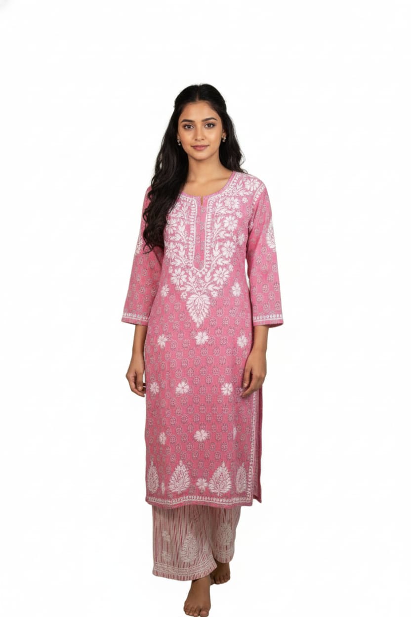 Silakaari Women's Pure Cotton Printed Lucknowi Kurti Pant Premium Set