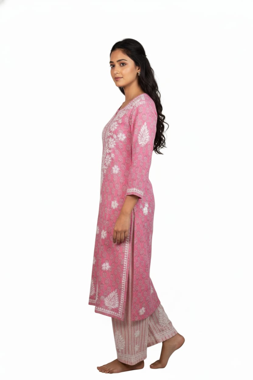 Silakaari Women's Pure Cotton Printed Lucknowi Kurti Pant Premium Set
