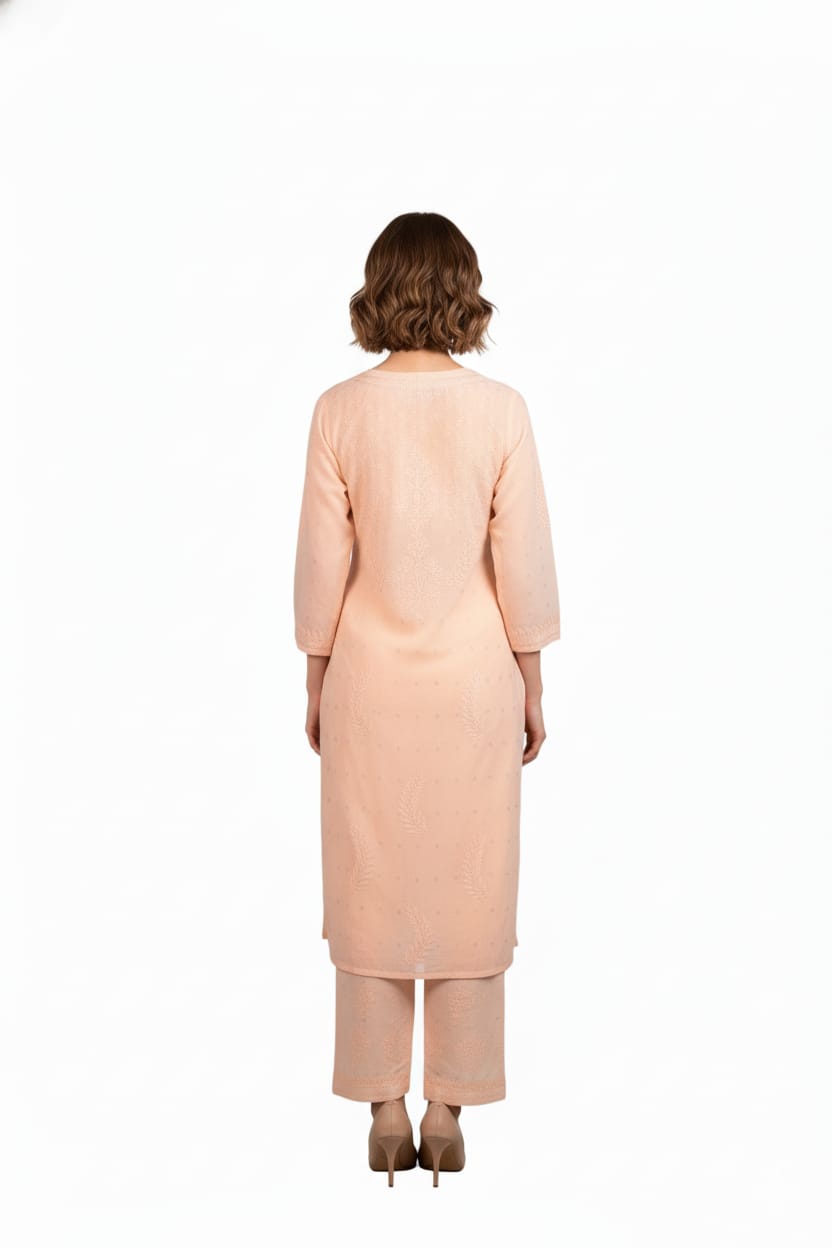 Silakaari Women's Pure Chanderi Golden Dots Kurti Palazzo Premium Lucknowi Set