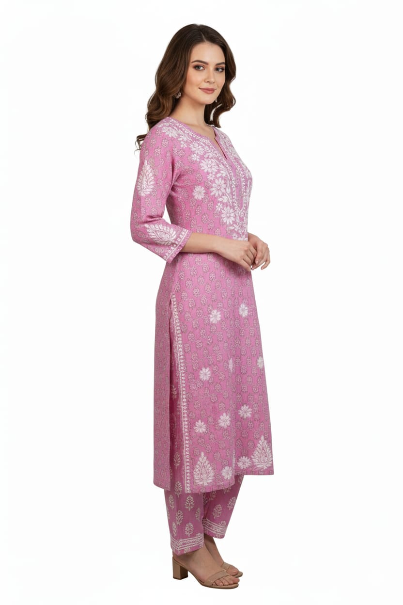 Silakaari Women's Pure Cotton Printed Lucknowi Kurti Pant Premium Set