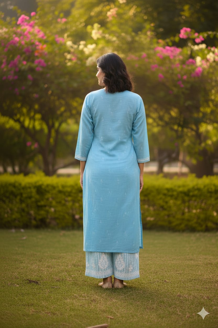 Silakaari Women's Pure Cotton Printed Lucknowi Kurti Pant Premium Set