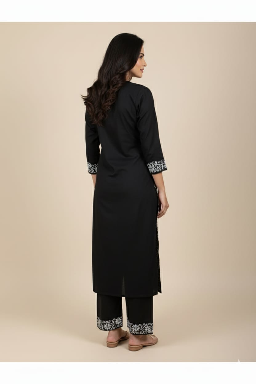 Silakaari Women's Pure Modal Lucknowi Premium Kurti Palazzo Set