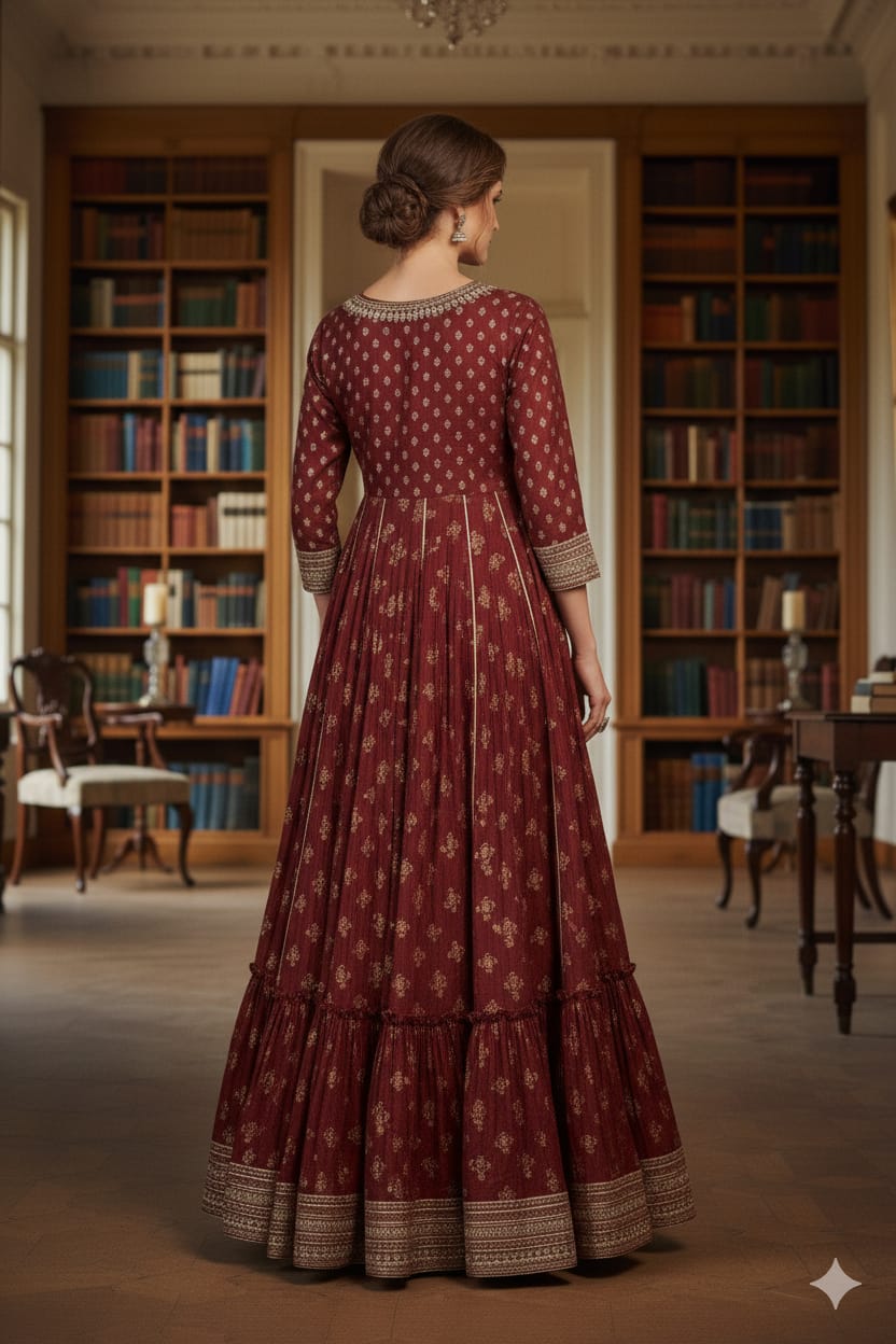 Silakaari Ezzah Red Cotton Foil Printed Full Length Anarkali