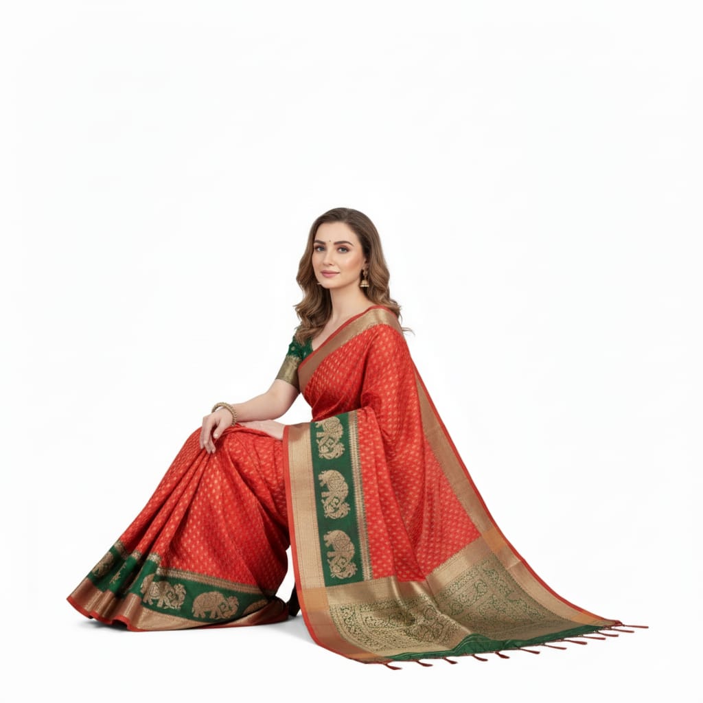 Silakaari Shaan Pink-Green Elephantt Zardosi Heavy Bridal Silk Saree