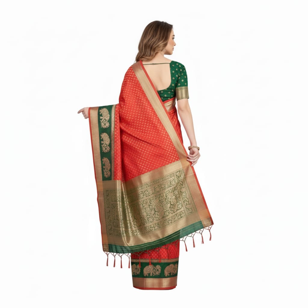 Silakaari Shaan Pink-Green Elephantt Zardosi Heavy Bridal Silk Saree