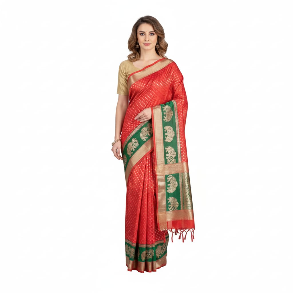 Silakaari Shaan Pink-Green Elephantt Zardosi Heavy Bridal Silk Saree
