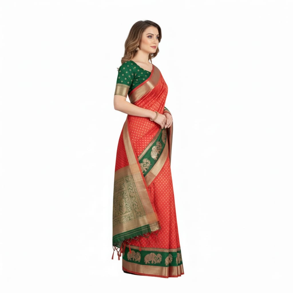 Silakaari Shaan Pink-Green Elephantt Zardosi Heavy Bridal Silk Saree