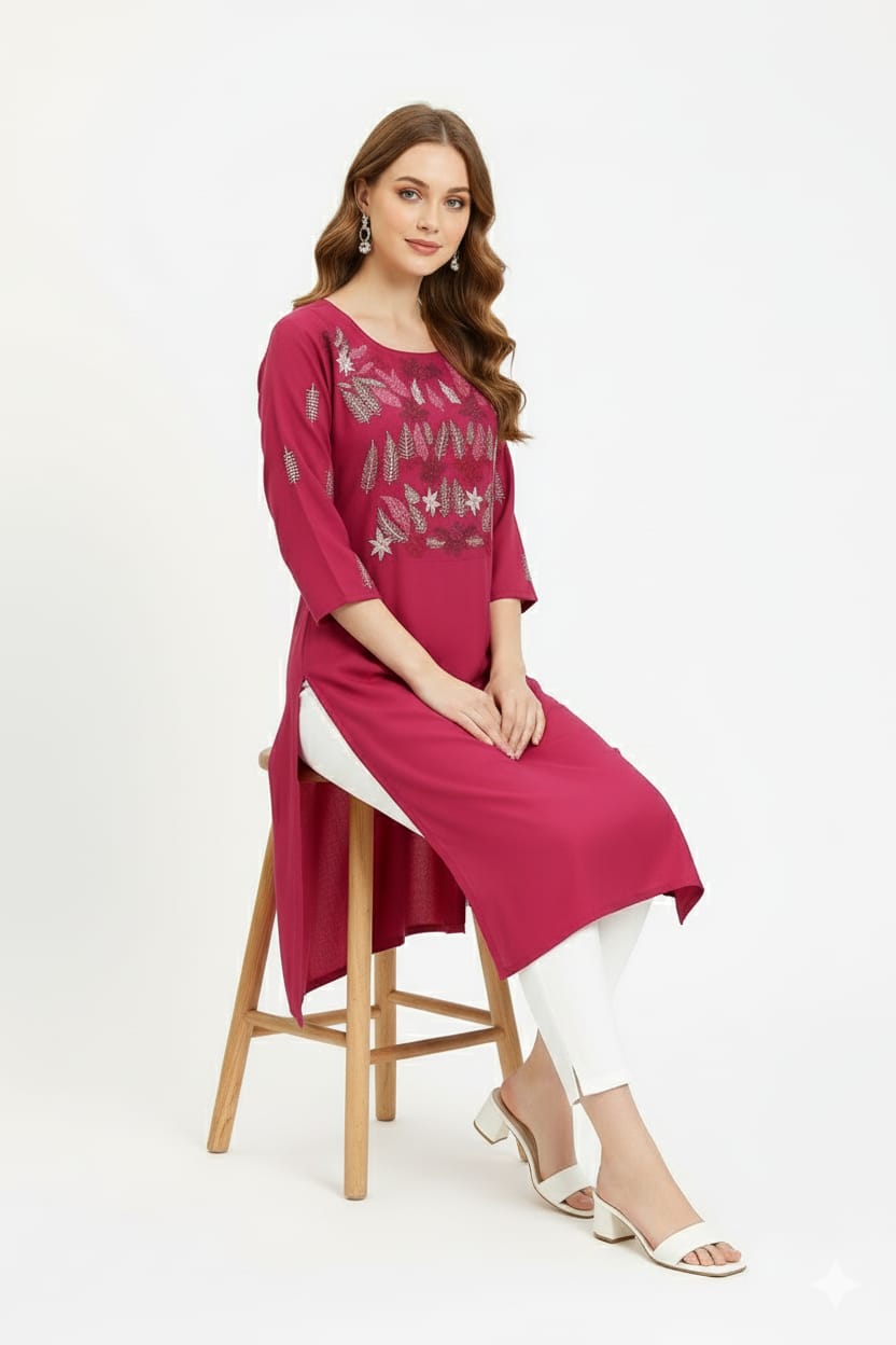 Silakaari Omera Pink loops Embroidered Long kurti