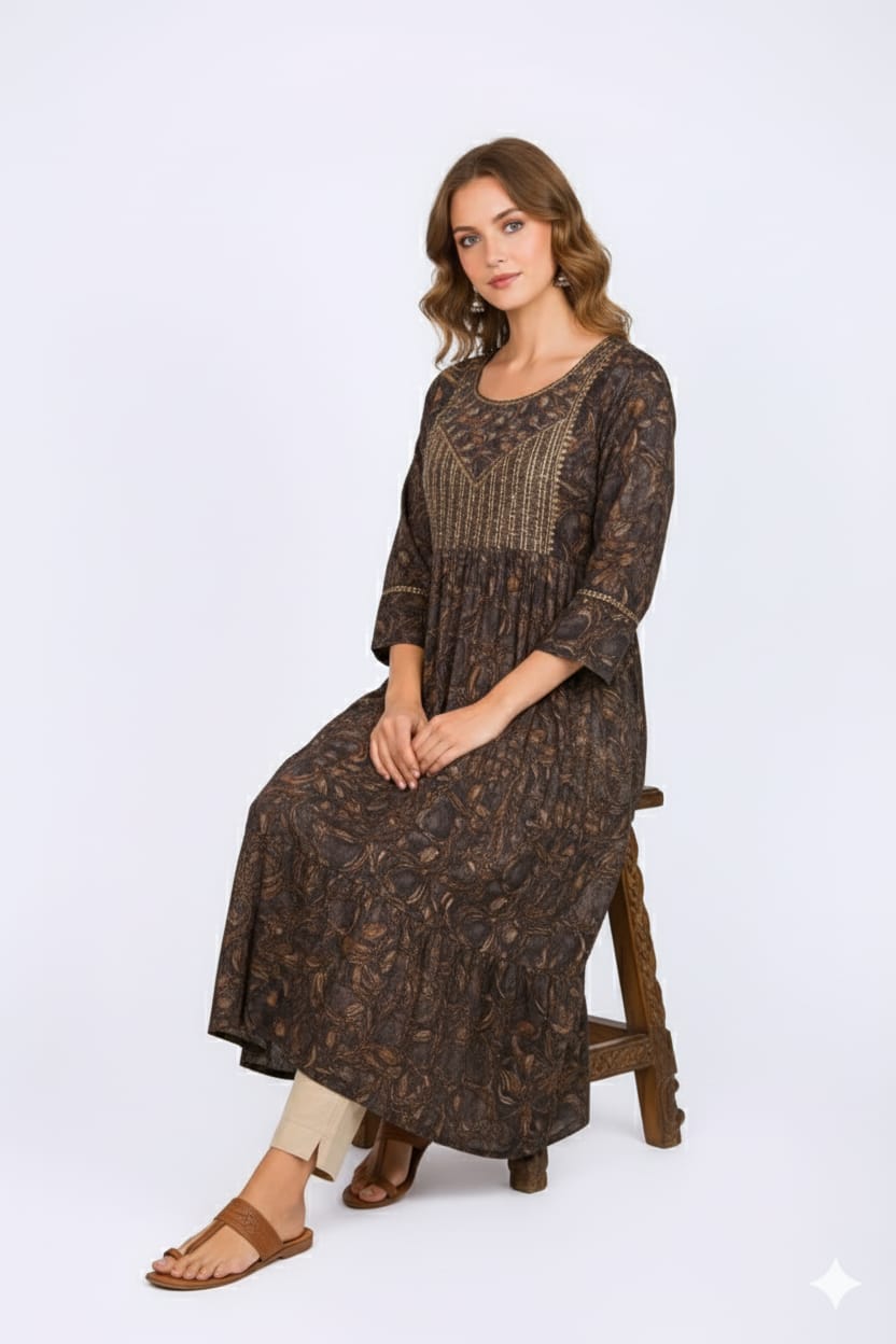 Silakaari Aziza Grey Premium Gota Sequin Frock Style Kurti