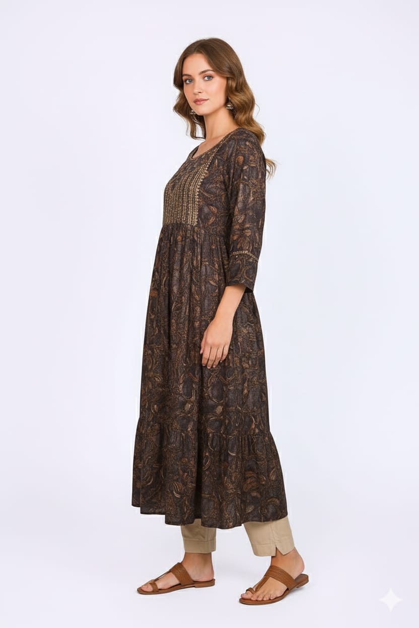 Silakaari Aziza Grey Premium Gota Sequin Frock Style Kurti