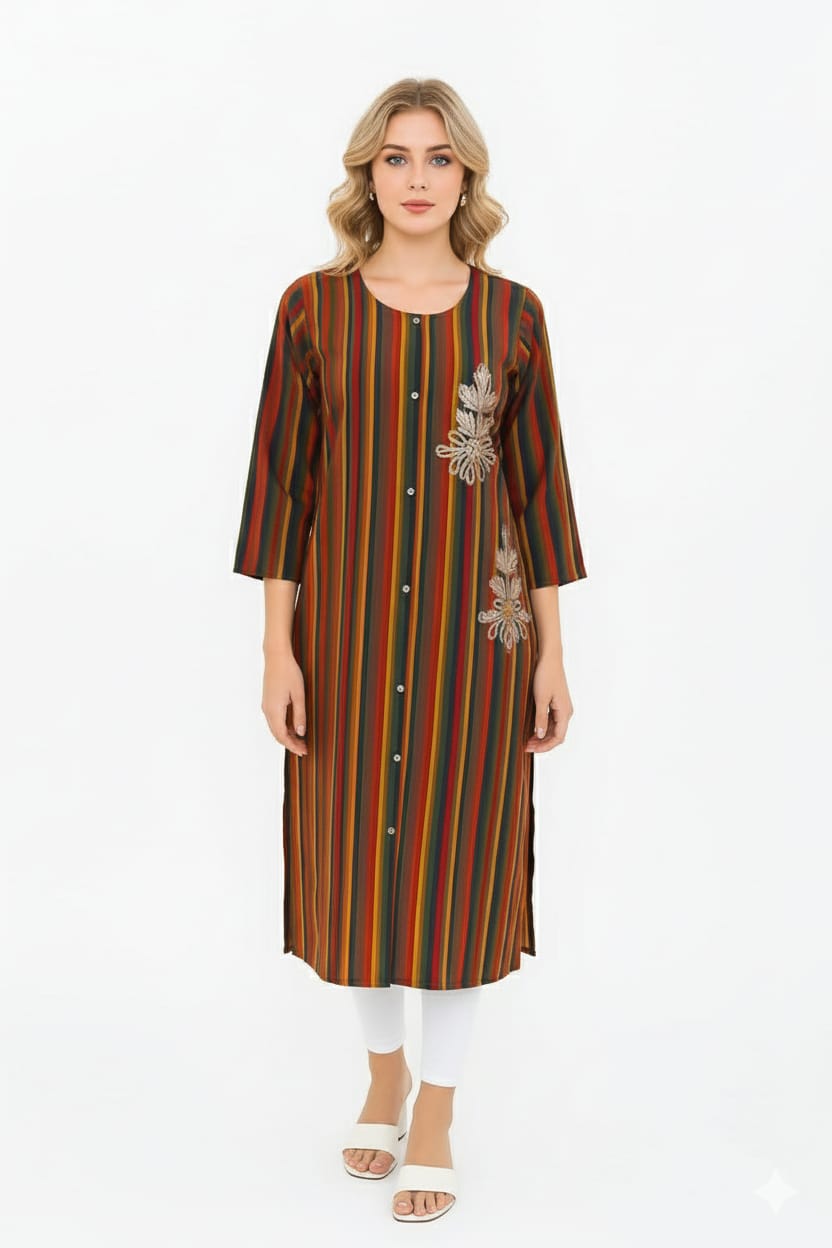 Silakaari Elma Multi-Lining Rayon Gota Patti Long Kurti