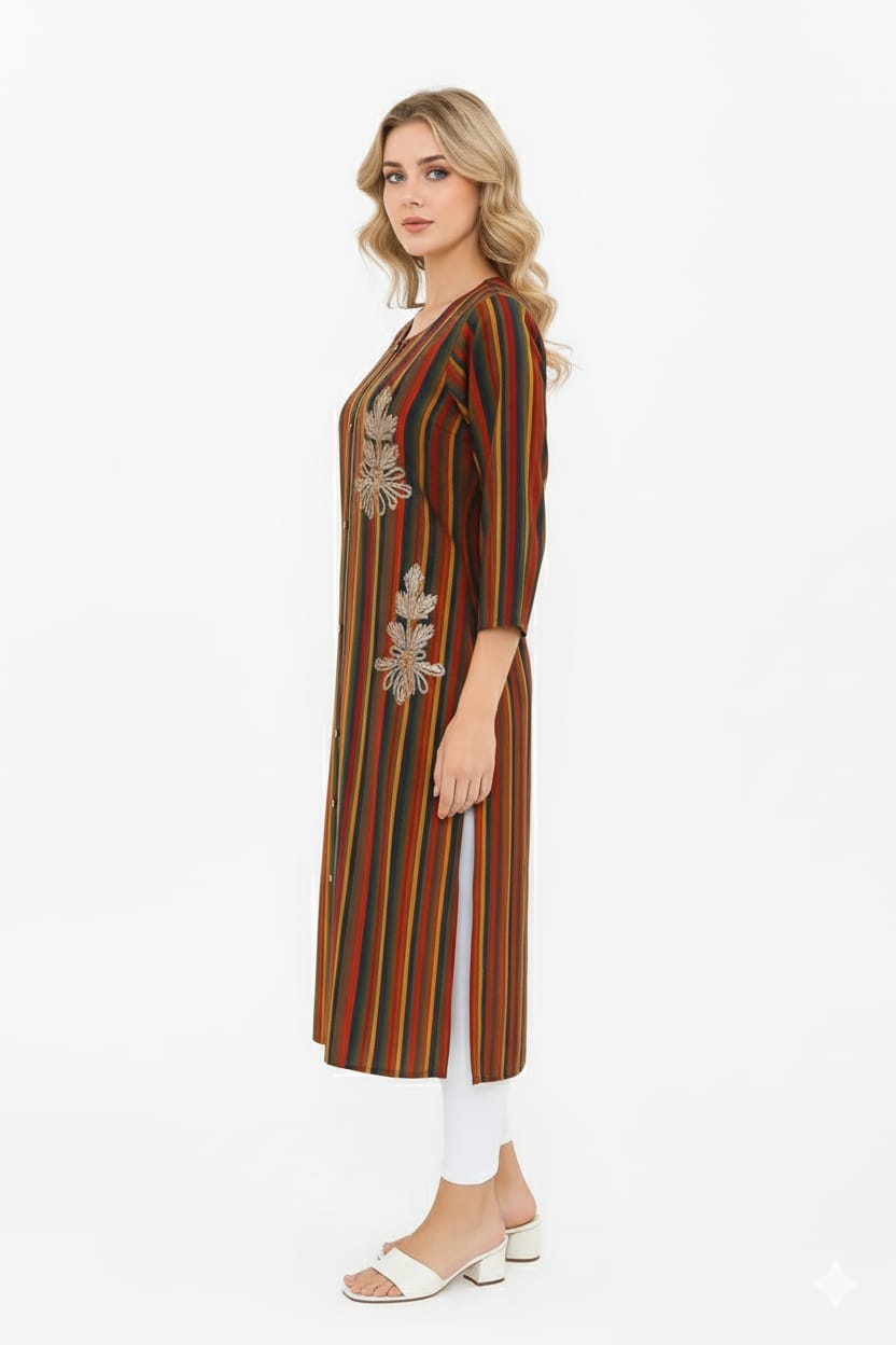 Silakaari Elma Multi-Lining Rayon Gota Patti Long Kurti