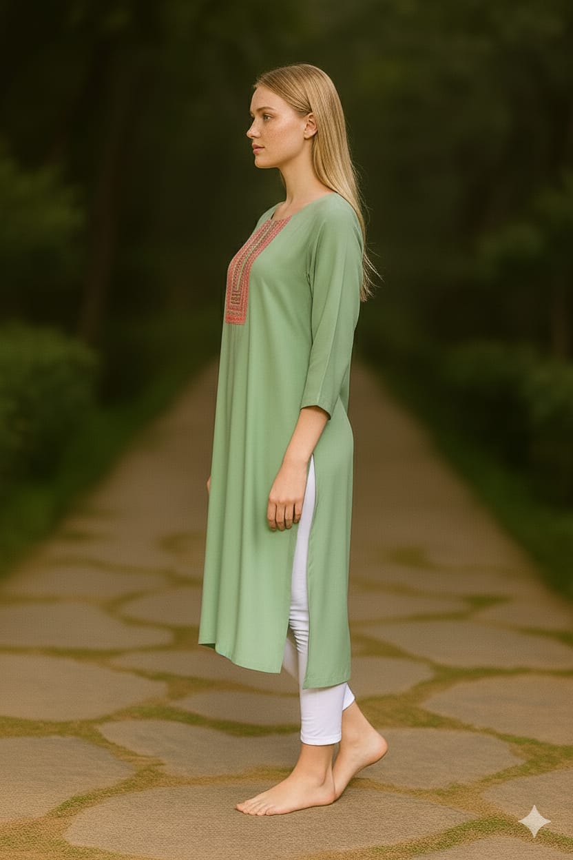 Silakaari Heba Embroidered Teal Green Regular Long Kurti