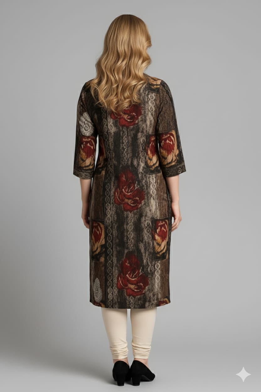 Silakaari Anya Heavy Rayon Mix & Match Black Embroidery Long Kurti