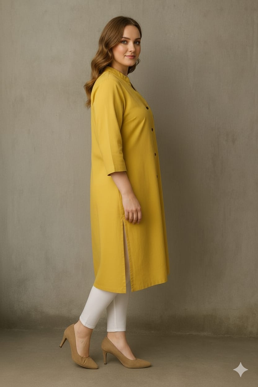 Silakaari Sonia Yellow Rayon Embroidery Long Kurti