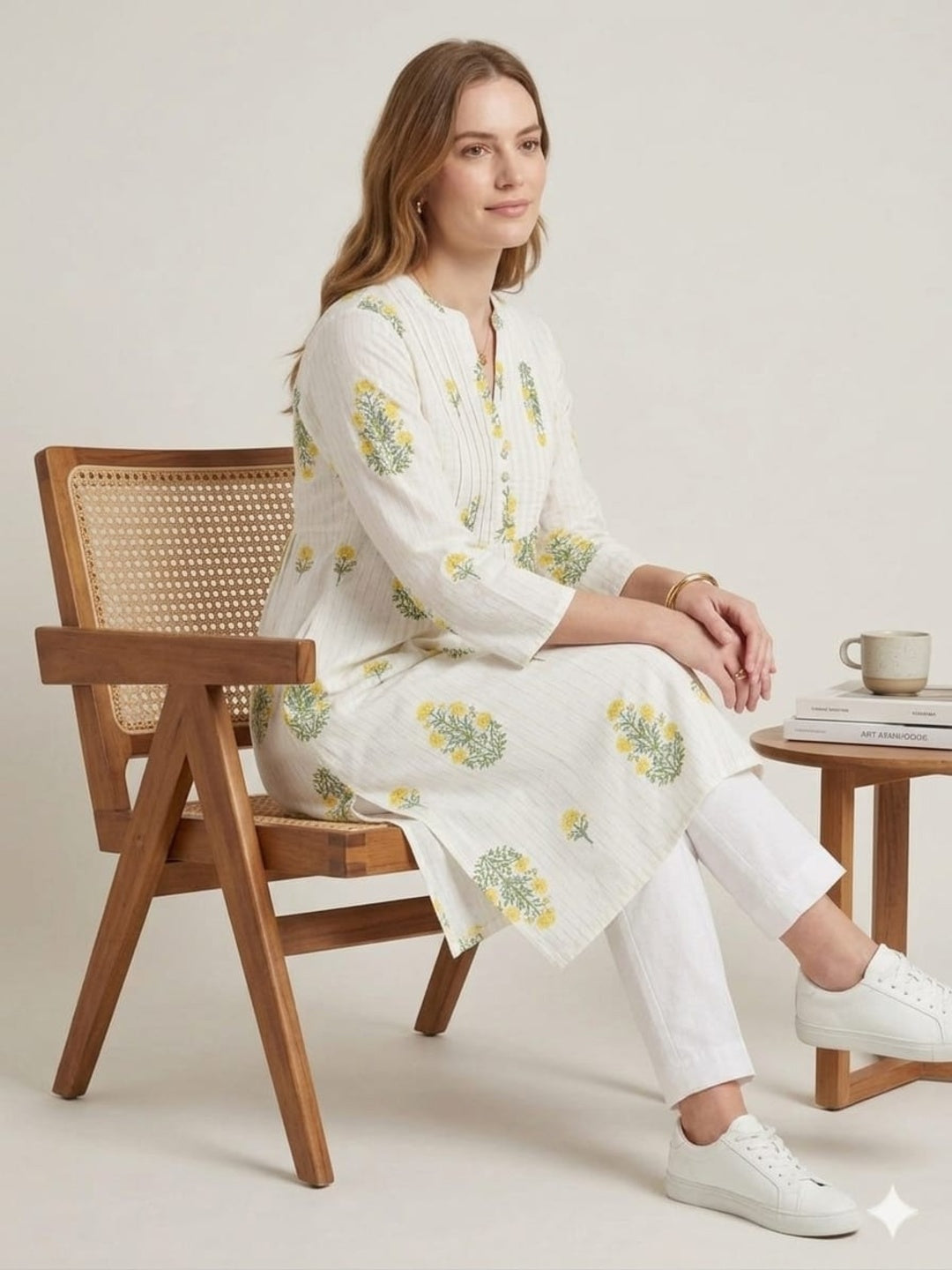 Silakaari Lutfiyah Floral Printed Cotton A-Line Kurta with Pocket
