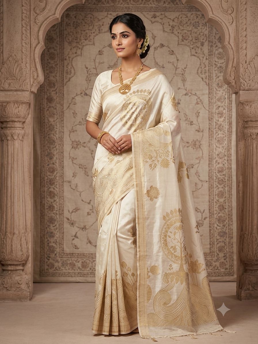 Silakaari Ava Banarasi Pure Silk Premium Saree – Elegant Traditional Designer Saree with Rich Golden Weave