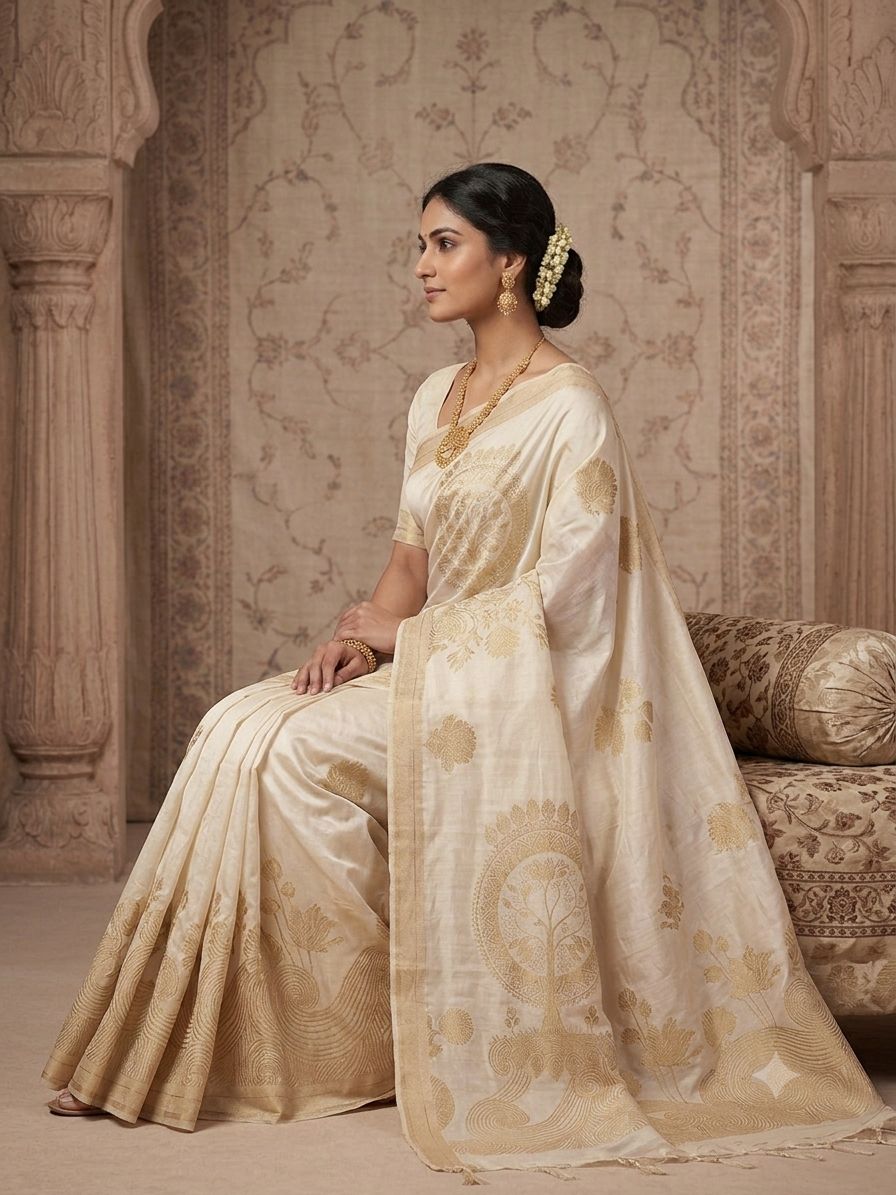 Silakaari Ava Banarasi Pure Silk Premium Saree – Elegant Traditional Designer Saree with Rich Golden Weave
