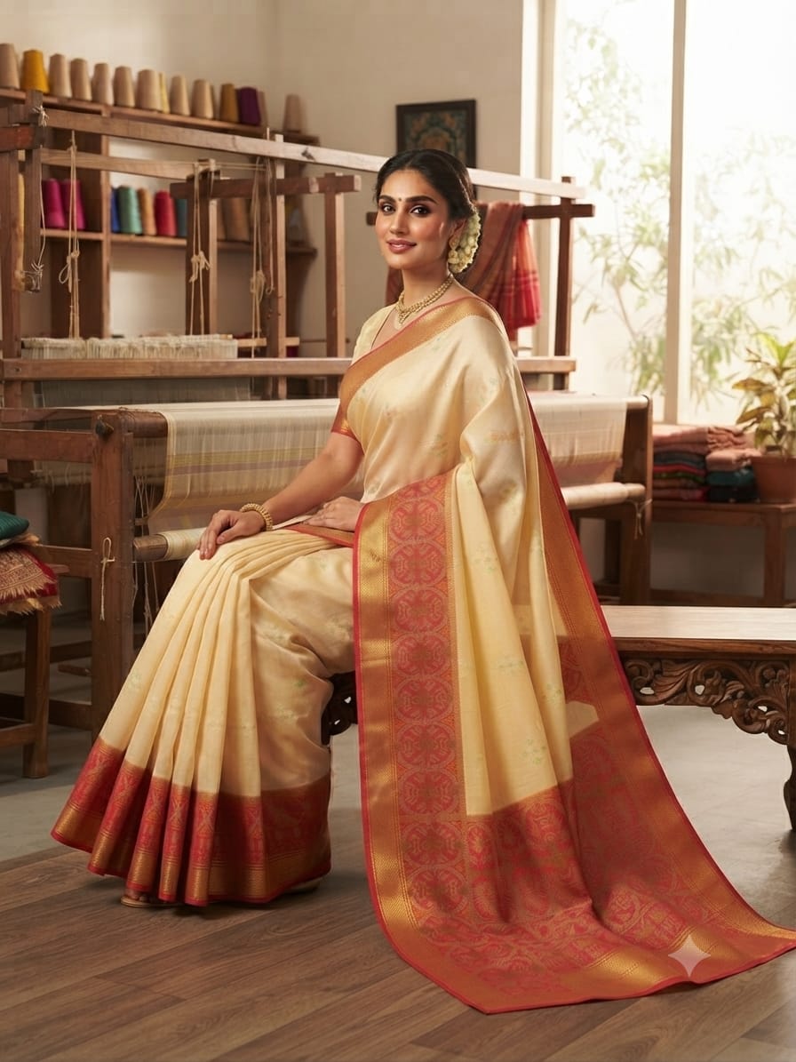 Silakaari Olivia Banarasi Zari Woven Malbari Premium Silk Saree – Rich Traditional Designer Saree with Zari Border