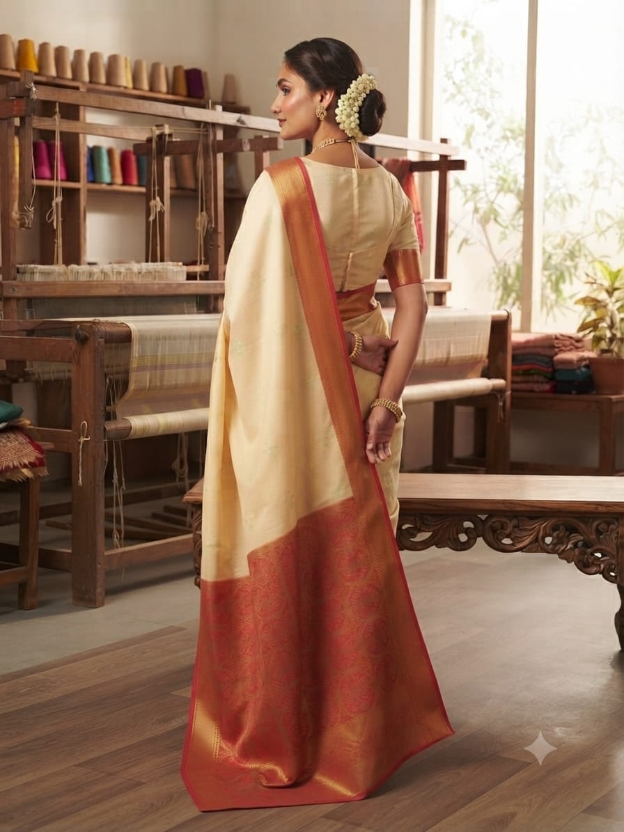 Silakaari Olivia Banarasi Zari Woven Malbari Premium Silk Saree – Rich Traditional Designer Saree with Zari Border