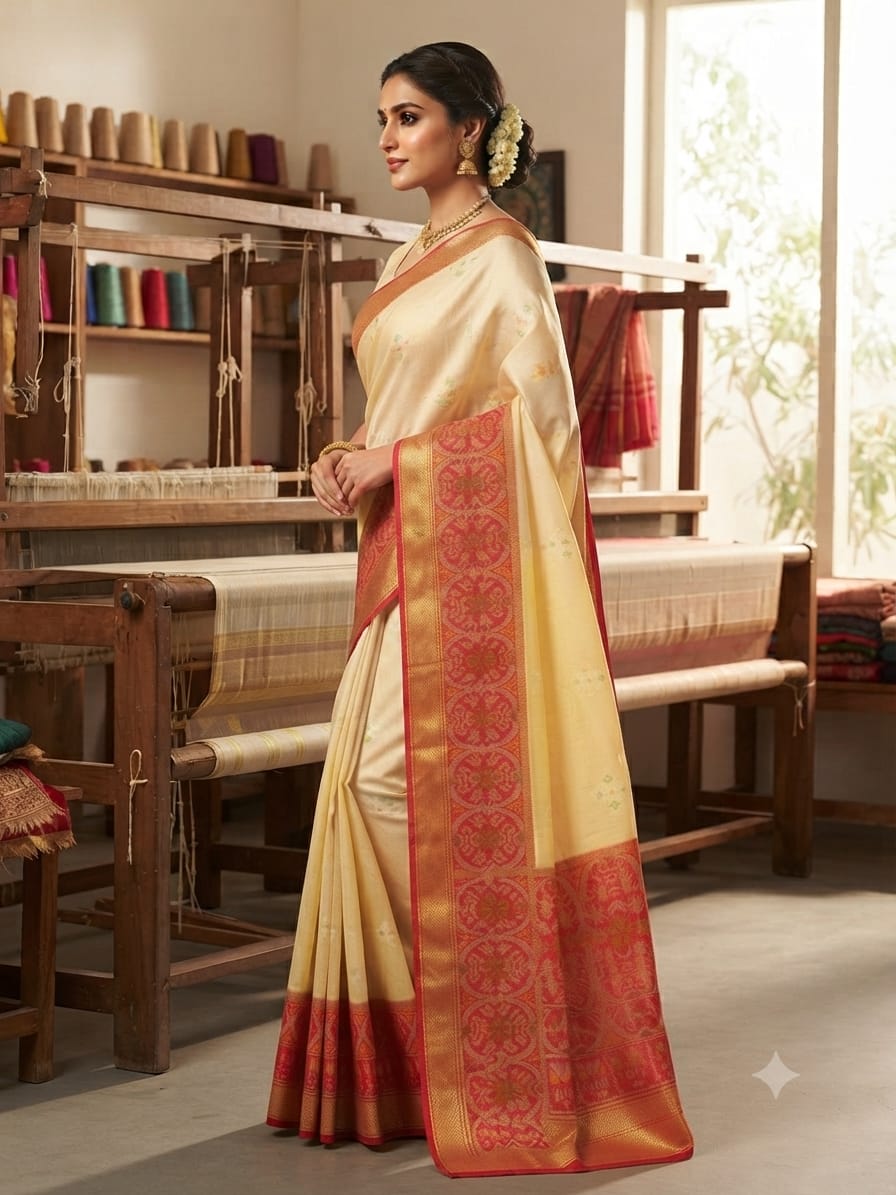 Silakaari Olivia Banarasi Zari Woven Malbari Premium Silk Saree – Rich Traditional Designer Saree with Zari Border
