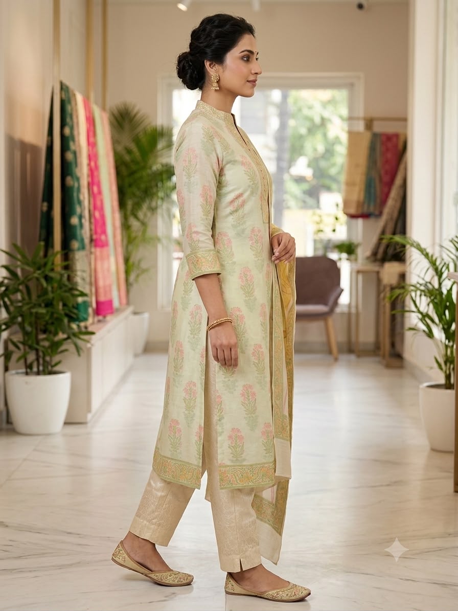 Silakaari Saanvi Banarasi Zari Floral Cotton Silk Premium Unstitched Dress Material