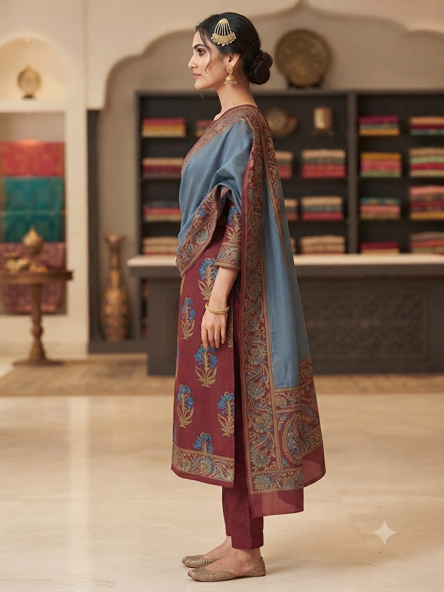 Silakaari Eda Unstitched Dress Material for Women | Ethnic Floral Printed Suit Fabric with Dupatta