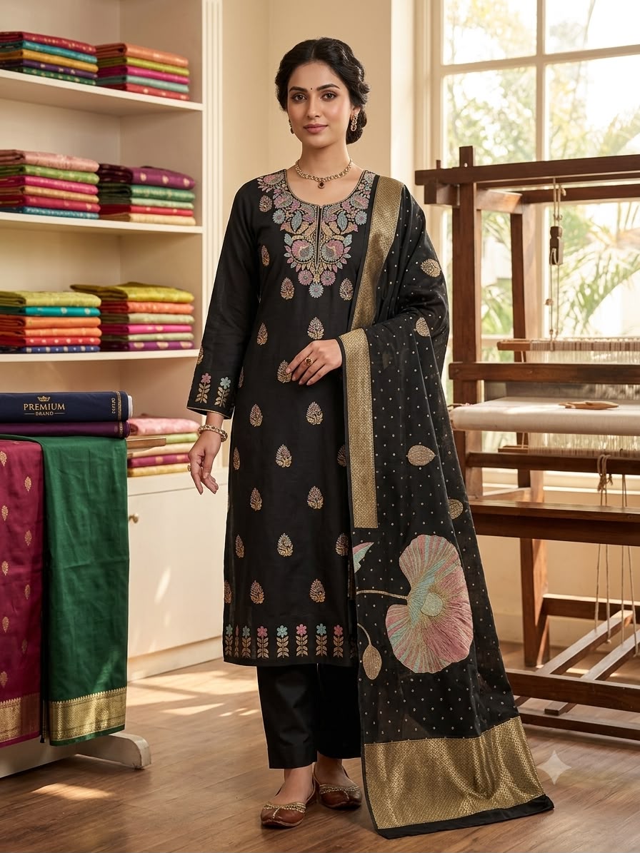 Silakaari Prisha Banarasi Zari Woven Rich Premium Unstitched Dress Material