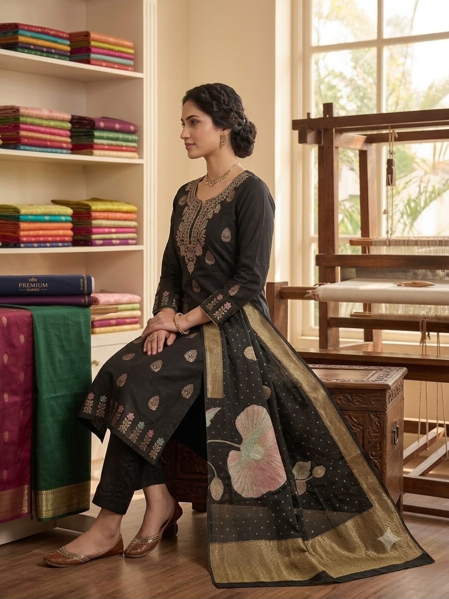 Silakaari Prisha Banarasi Zari Woven Rich Premium Unstitched Dress Material