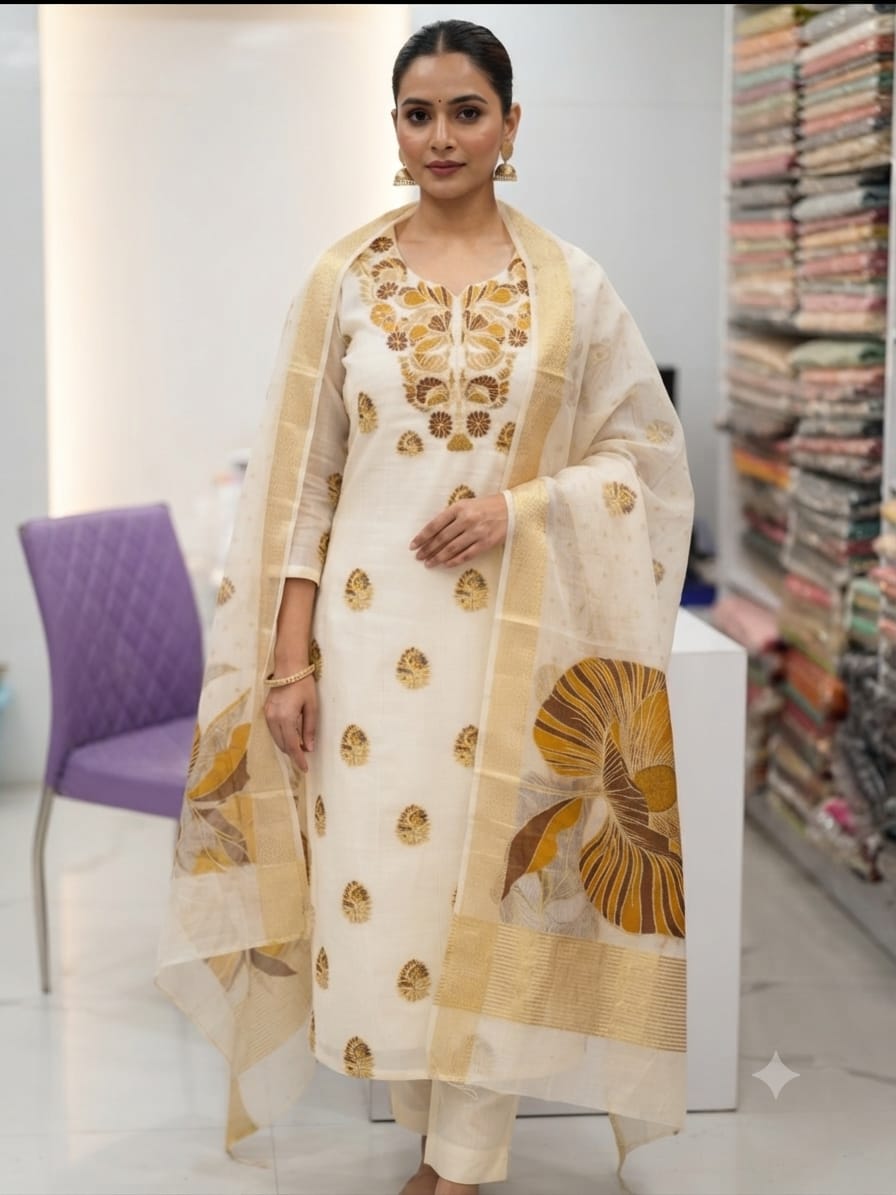 Silakaari Esra Unstitched Dress Material for Women | Ethnic Zari Woven Suit Fabric Set with Dupatta