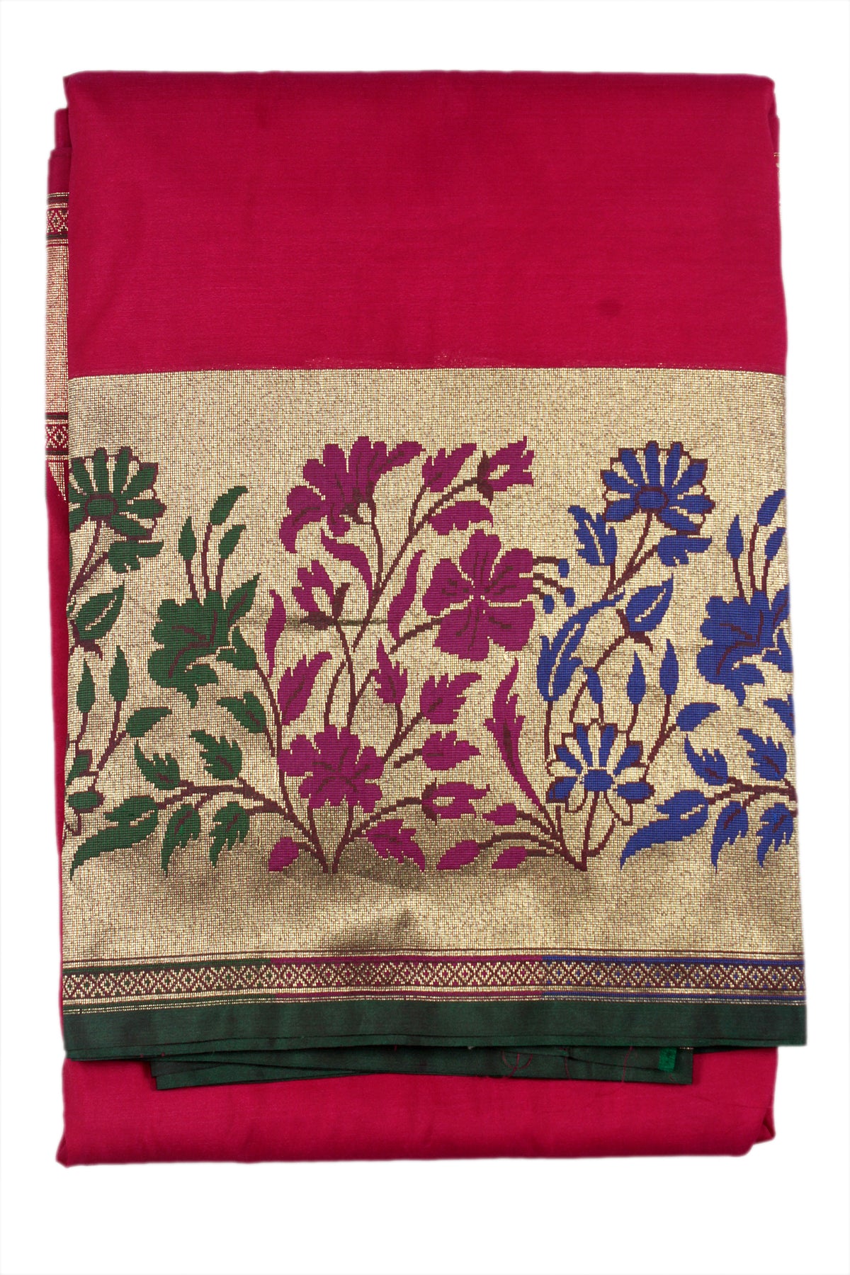 Silakaari Women's Bright Pink-Green Pure Silk Zari Banarasi Saree