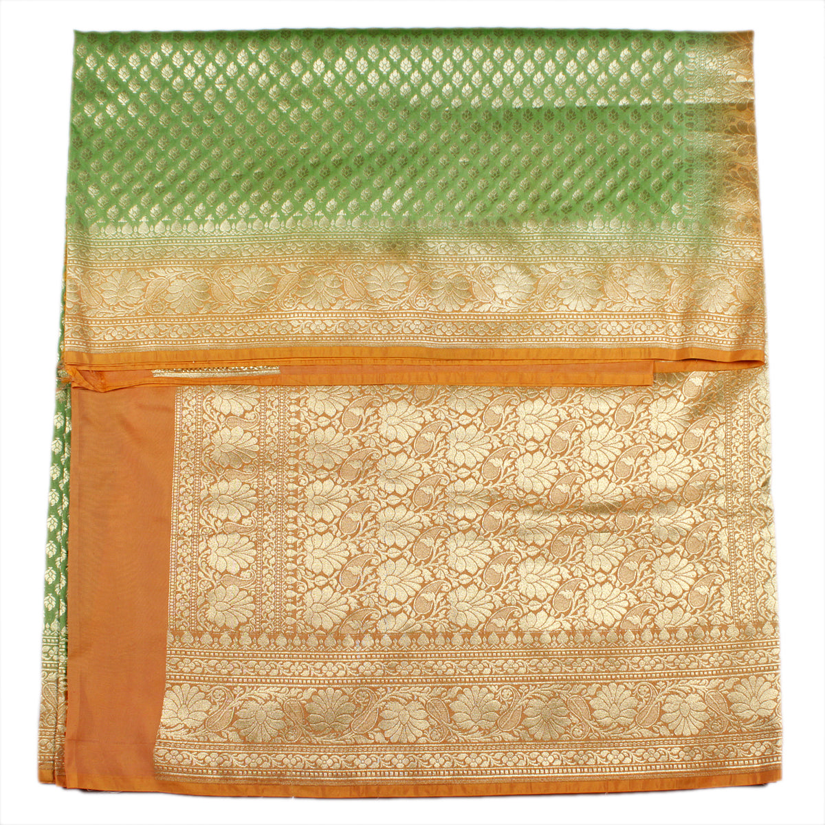 Silakaari Women's Green-Yellow Zari Banarasi saree