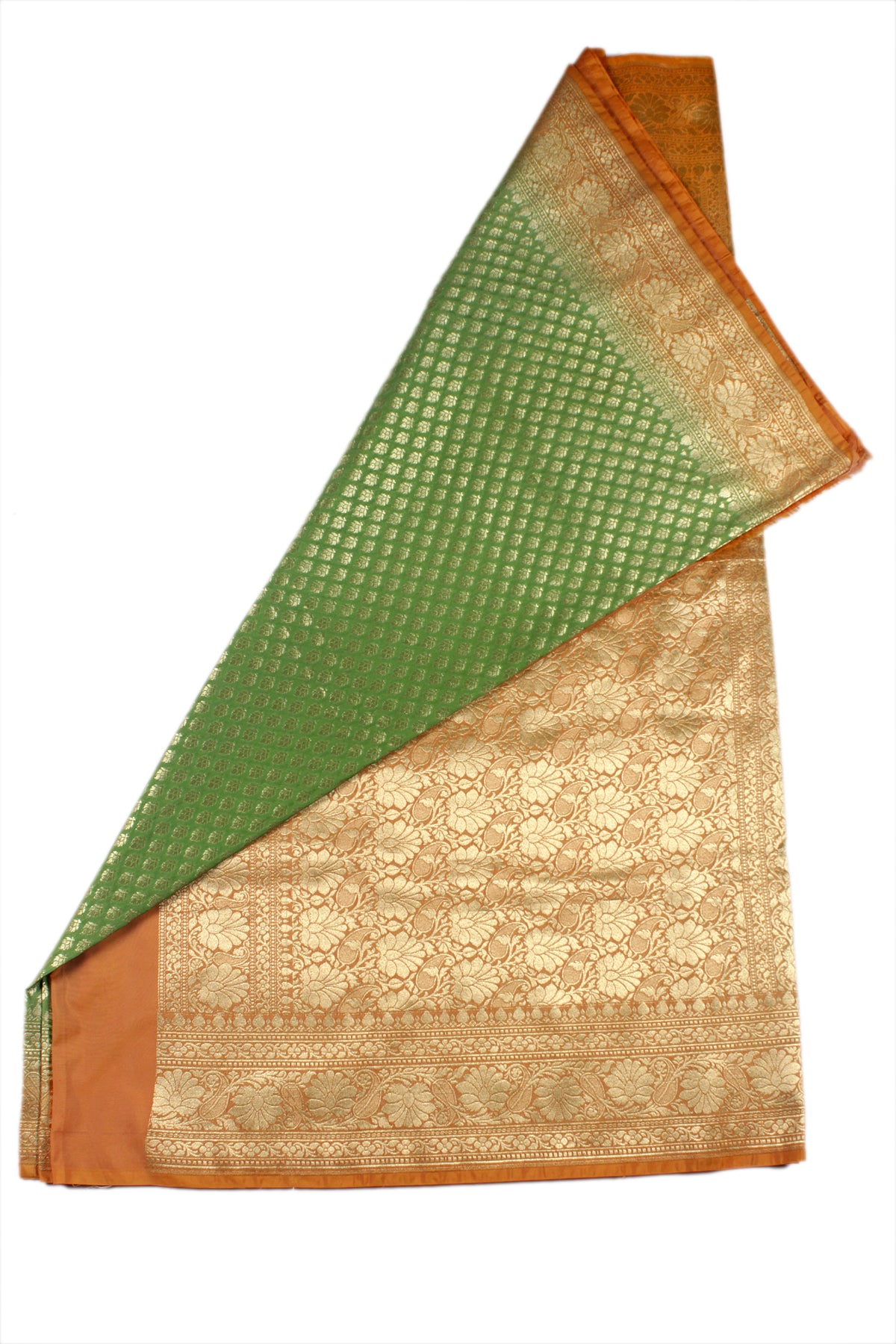 Silakaari Women's Green-Yellow Zari Banarasi saree
