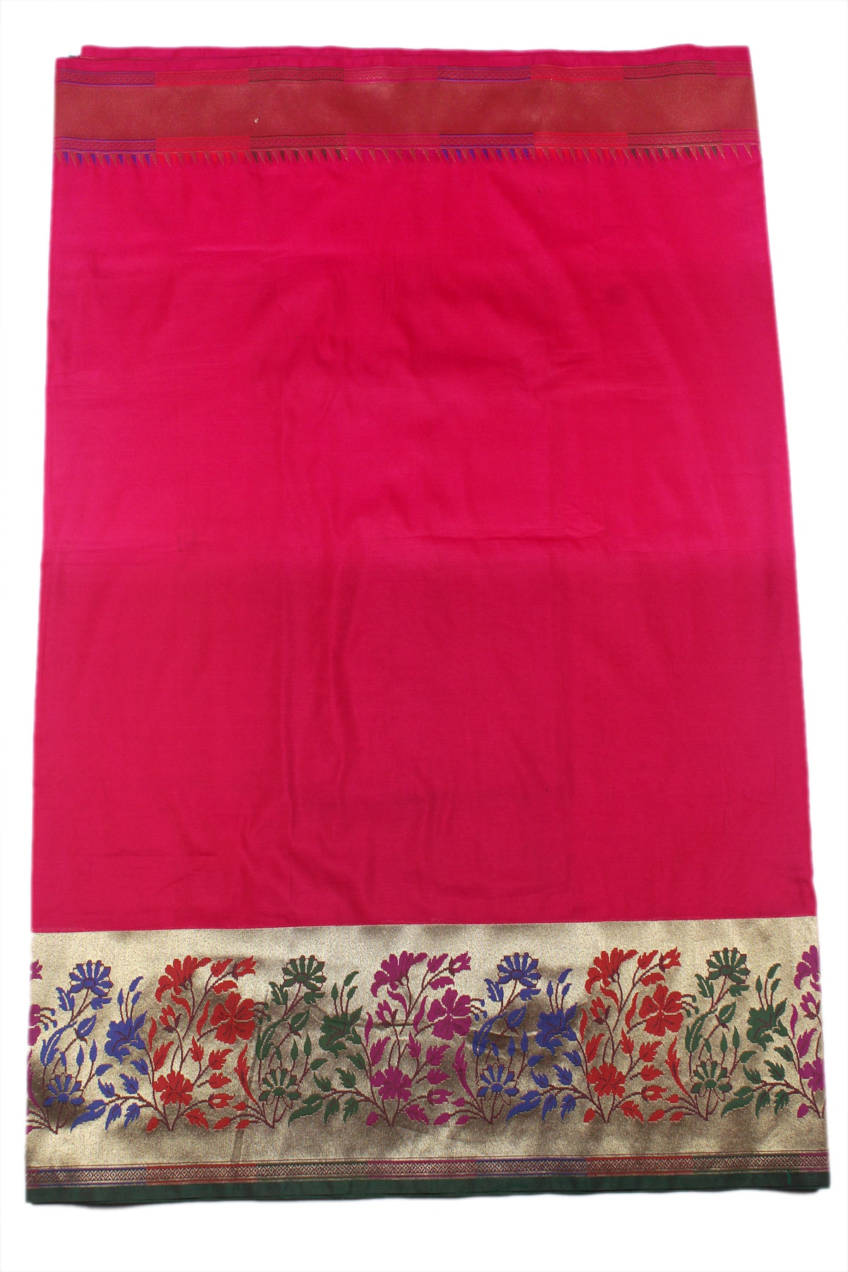 Silakaari Women's Bright Pink-Green Pure Silk Zari Banarasi Saree