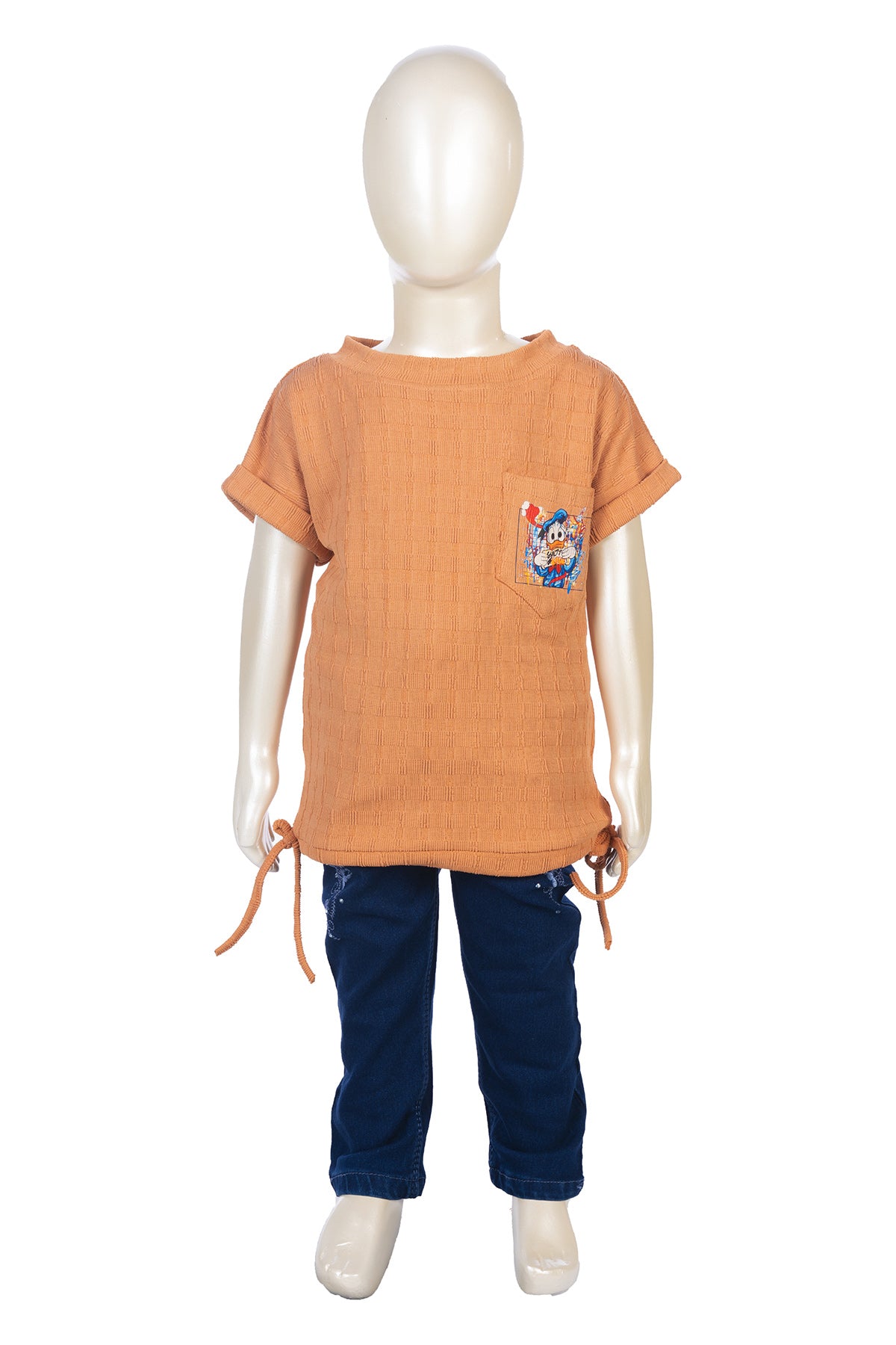 Silakaari Sonic Brown T-Shirt With Blue Denim Jeans Set For Girls