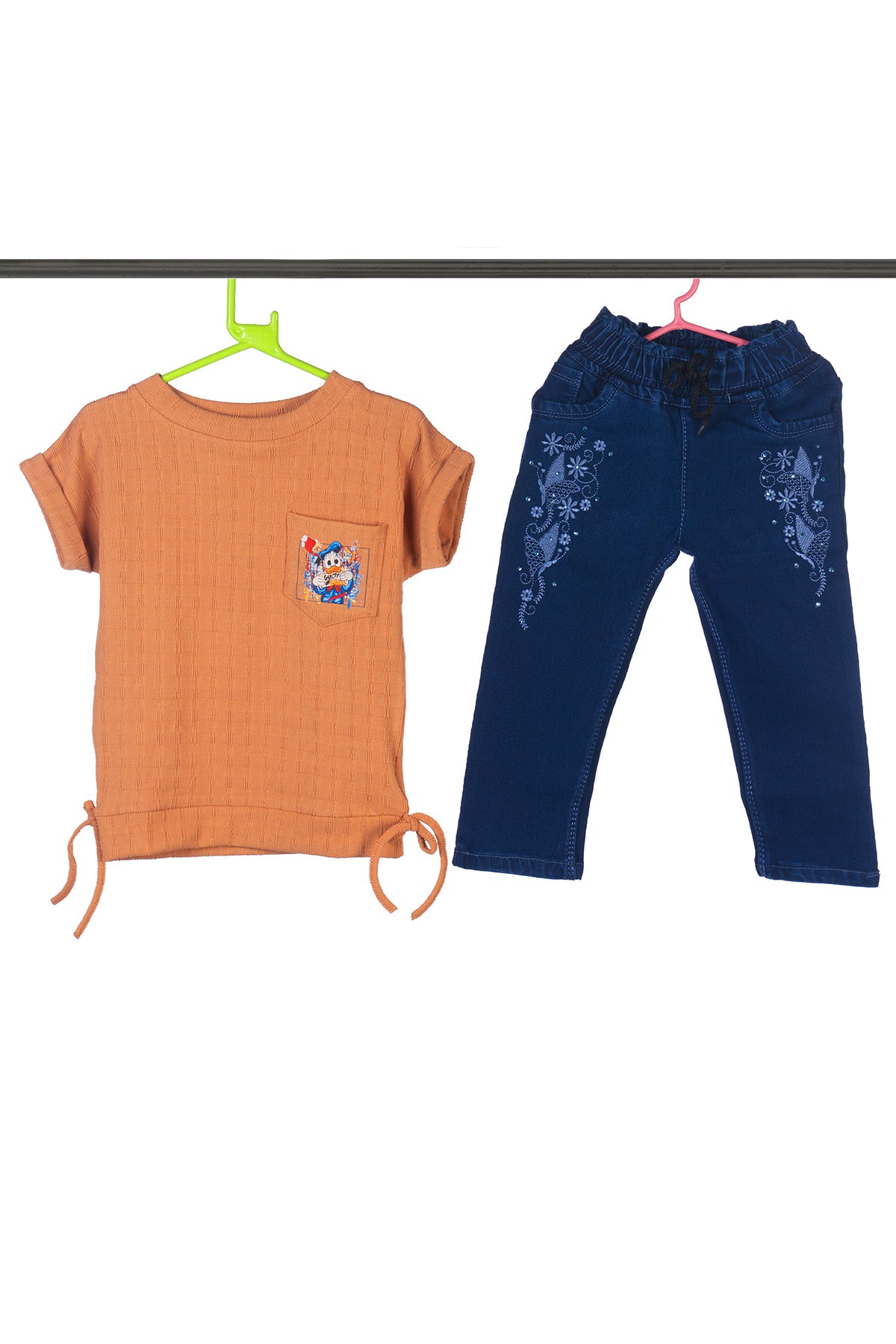 Silakaari Sonic Brown T-Shirt With Blue Denim Jeans Set For Girls