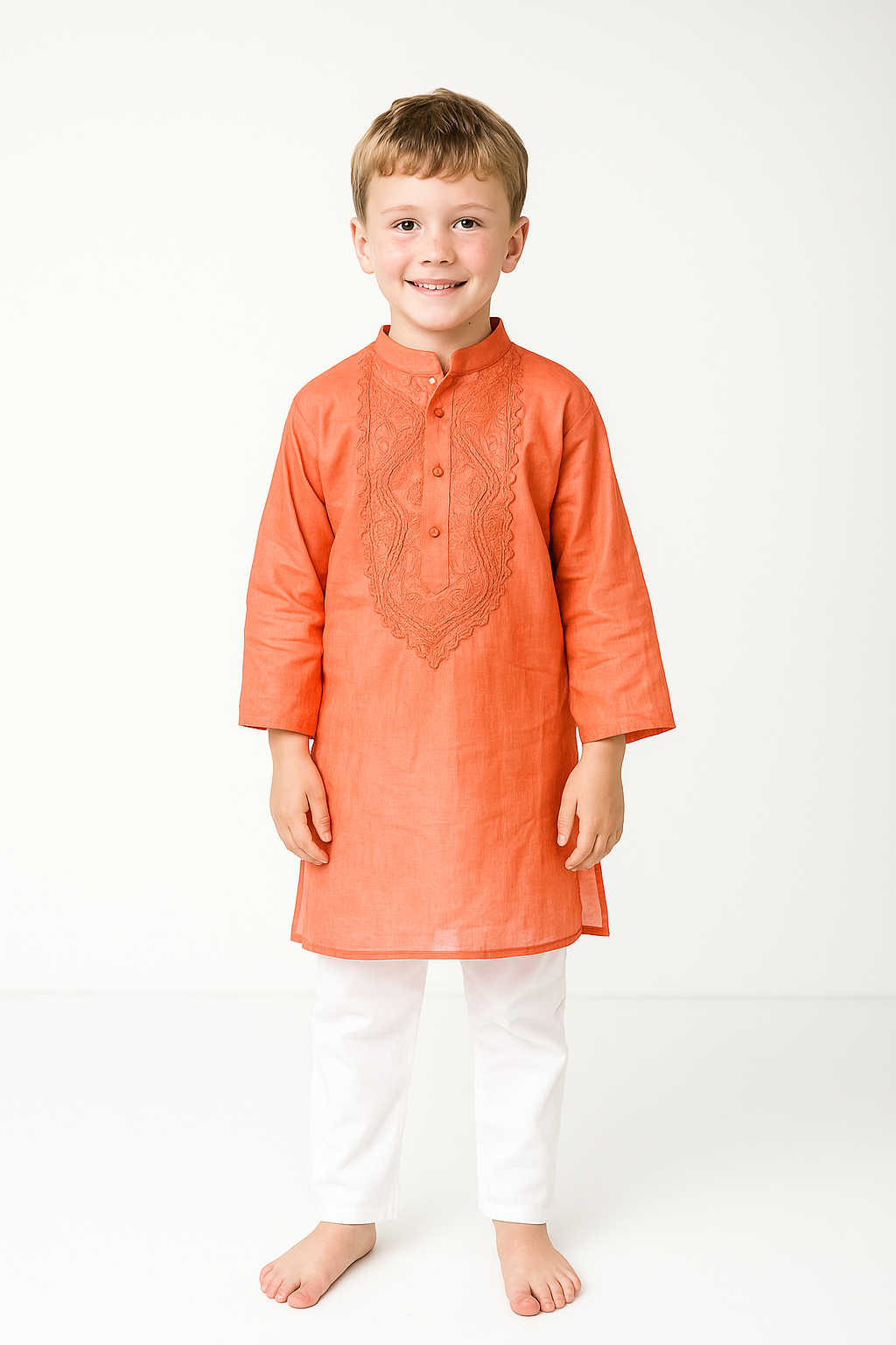 Silakaari Zohan Pink Pure Lucknowi Chikankari Kurta Pyjama Set For Boys