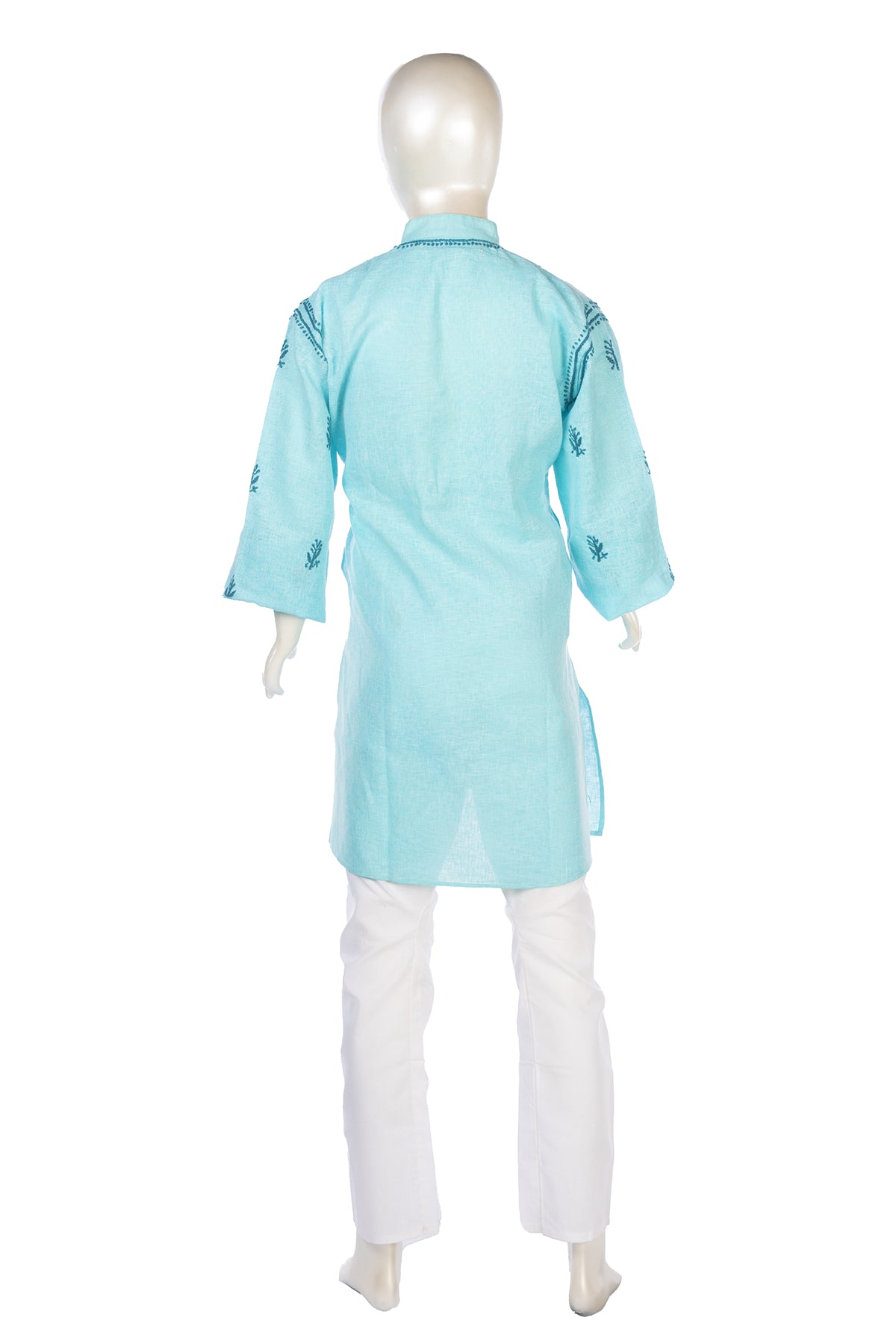 Silakaari Anas Turquoise Pure Lucknowi Chikankari Kurta Pyjama Set For Boys