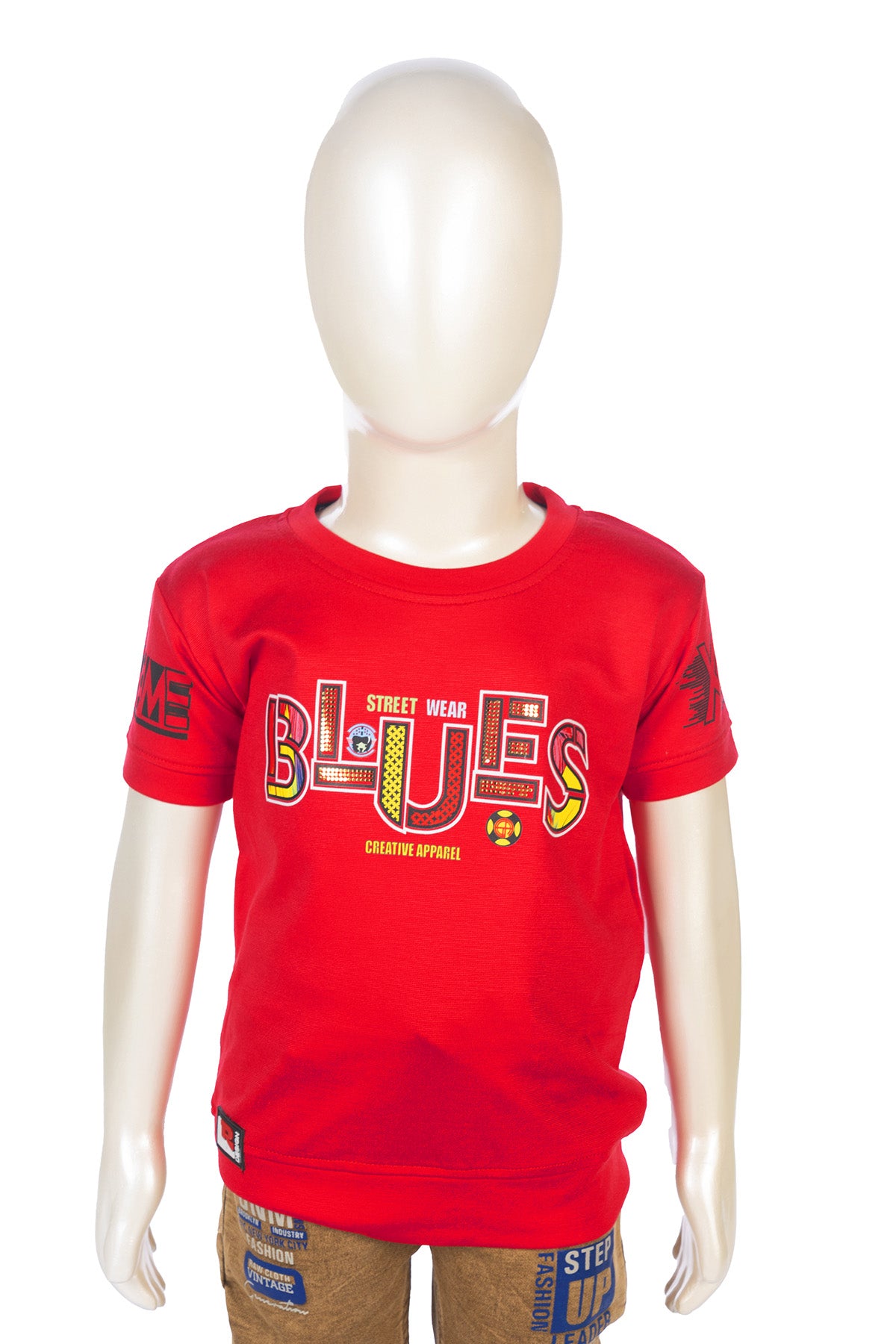 Silakaari Brick Red T-Shirt With Beige Denim Jeans Set For Boys