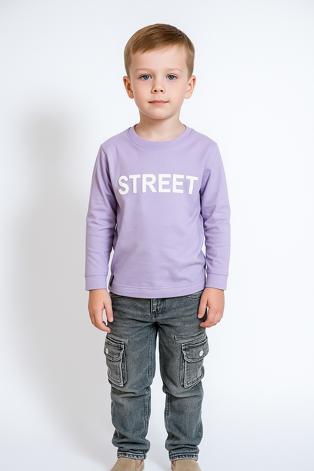 Silakaari Boker Purple T-Shirt With Grey Denim Jeans Set For Boys