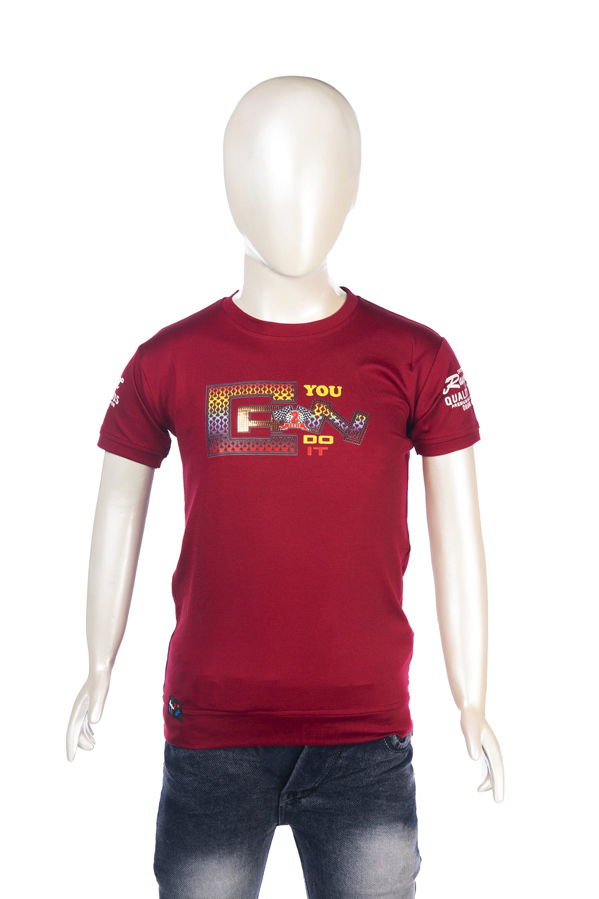 Silakaari Harden Maroon T-Shirt With Black Cargo Denim Jeans Set For Boys