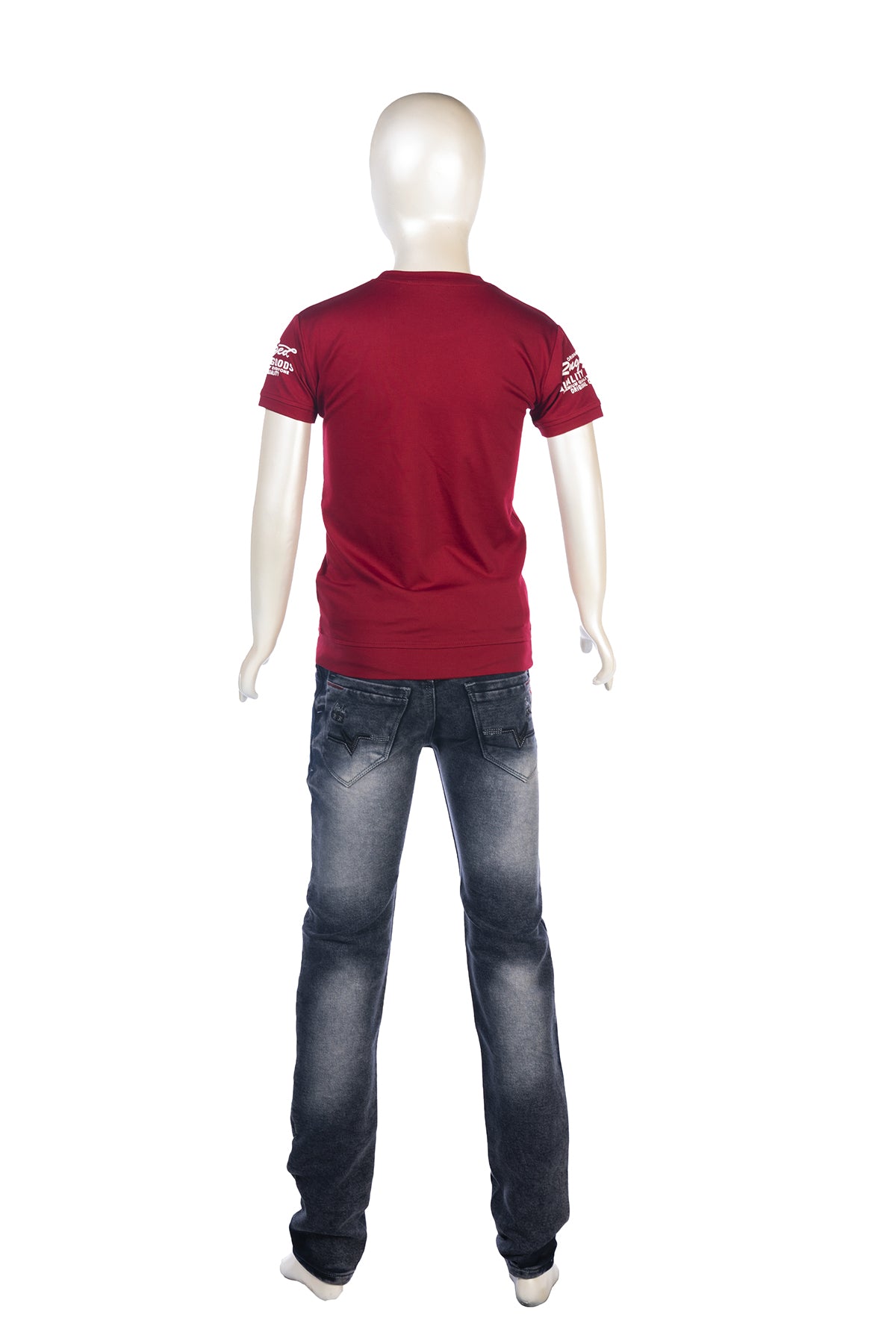 Silakaari Harden Maroon T-Shirt With Black Cargo Denim Jeans Set For Boys