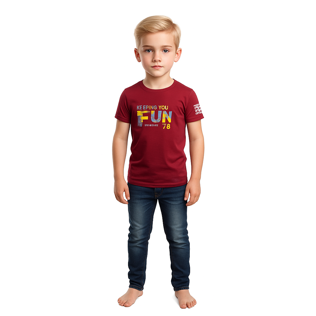 Silakaari Harden Maroon T-Shirt With Black Cargo Denim Jeans Set For Boys
