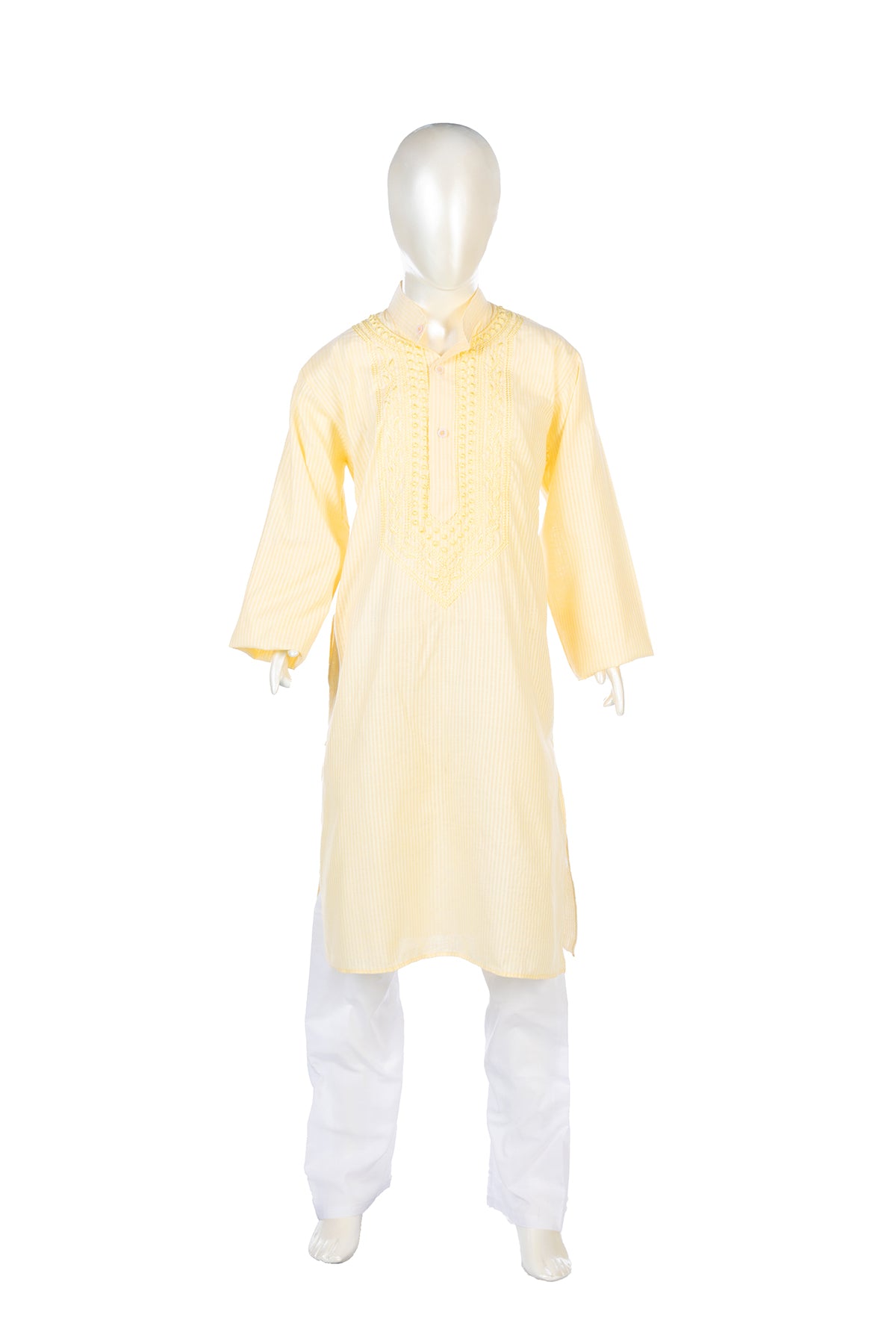 Silakaari Adwik Beige-White Pure Lucknowi Chikankari Kurta Pyjama Set For Boys