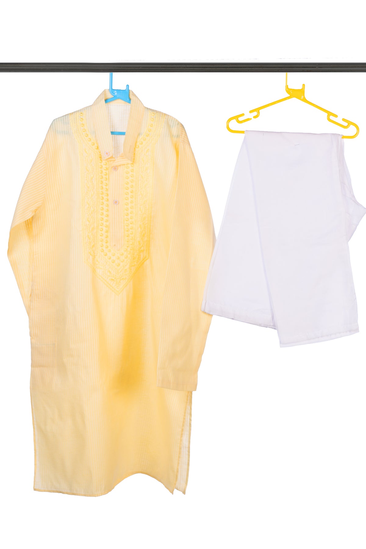 Silakaari Adwik Beige-White Pure Lucknowi Chikankari Kurta Pyjama Set For Boys